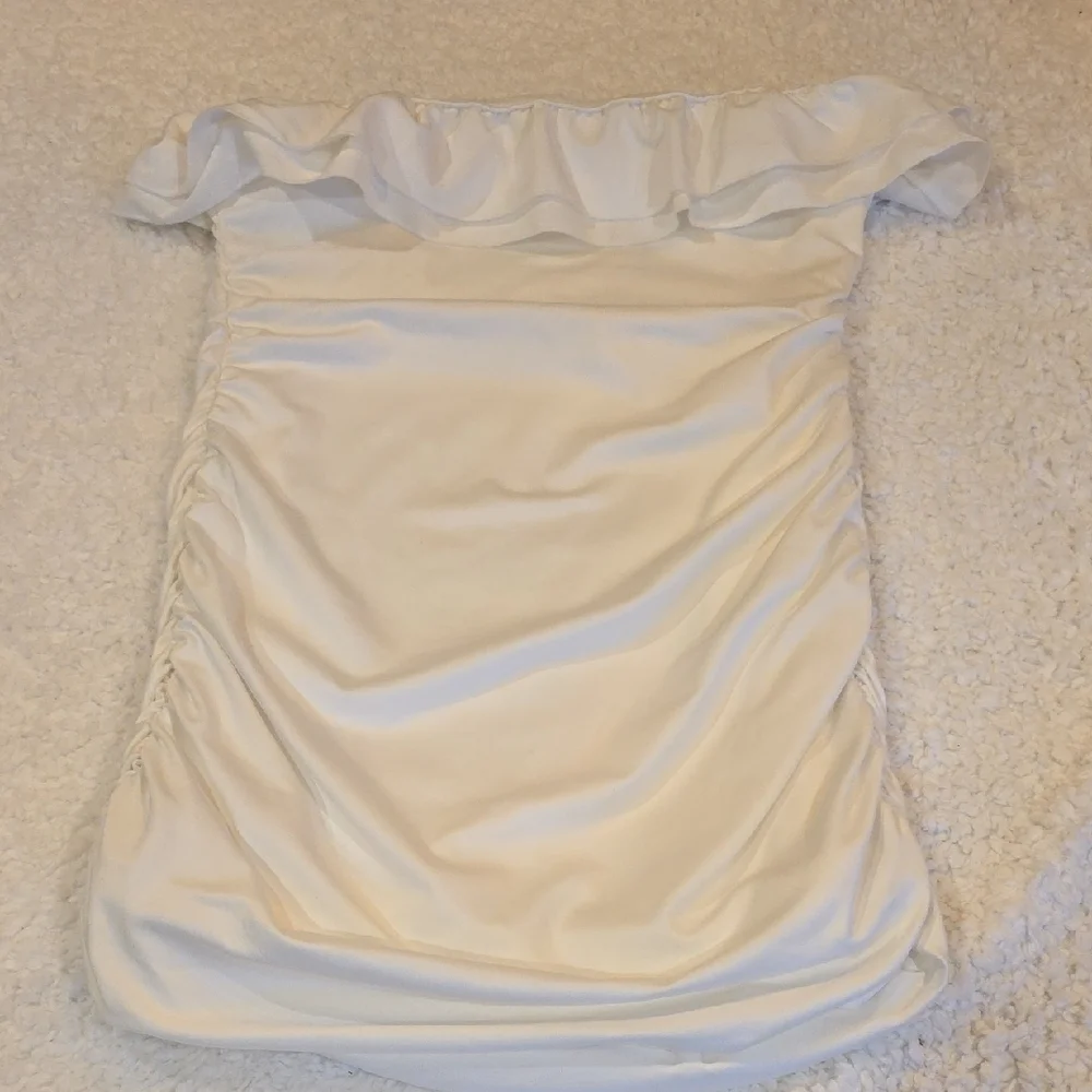 White Ruffle Tube Mini Dress - Picture 6 of 7